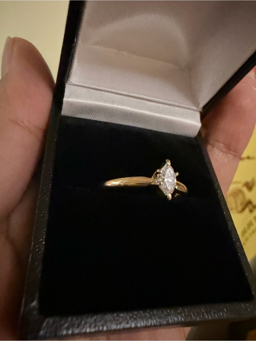 14K Gold Marquise Diamond Solitaire Ring - size 6